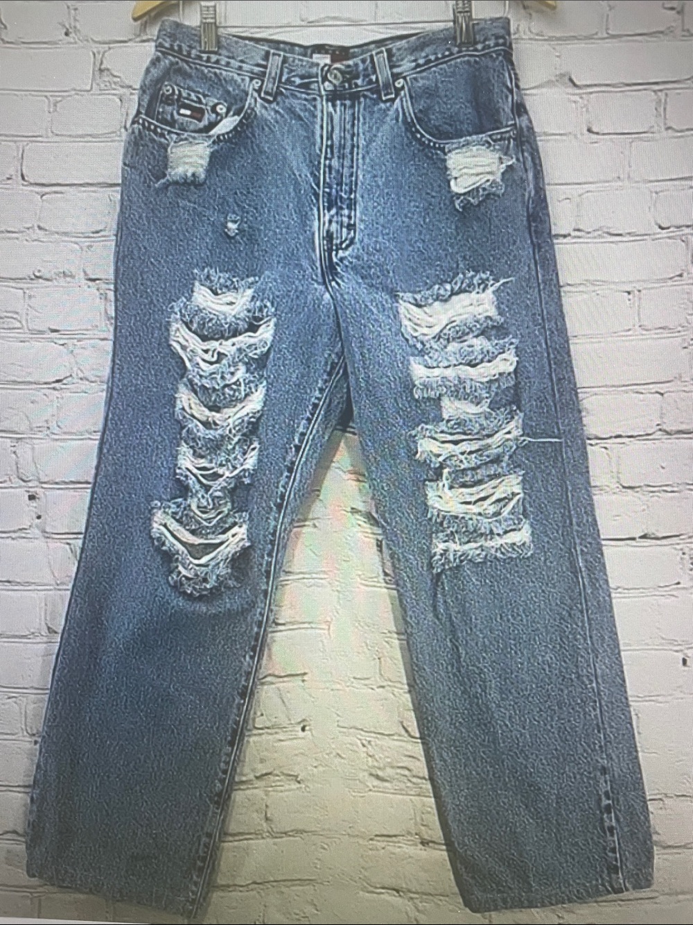 Men's Distressed Blue Denim Jeans - Classic Straight Fit